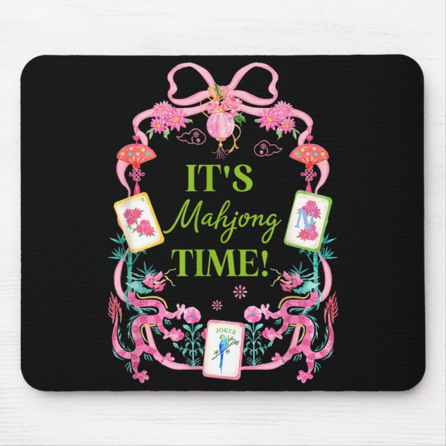 Mousepad Hora do Mahjong coquette laço estético jogador de  (Frente)