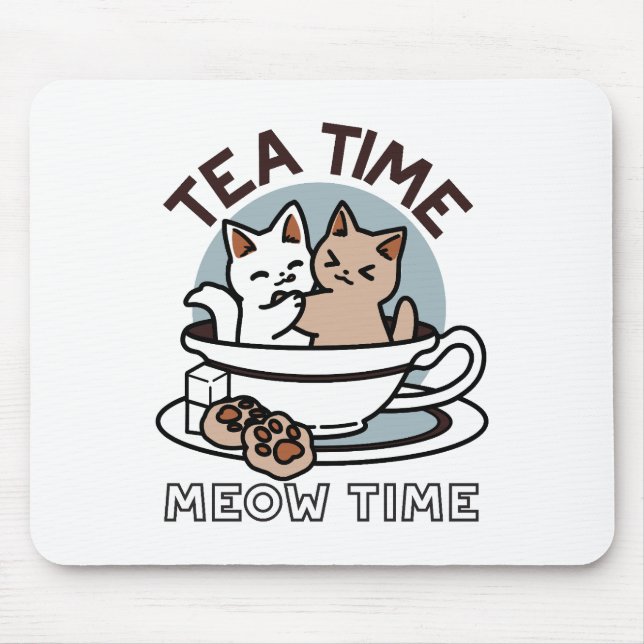 Mousepad Hora do Tea Meow - Design de Gato e Chá (Frente)