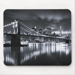 Mousepad Horizonte de Nova York Ponte do Brooklyn Monocromá