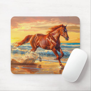 Mousepad Horse Beach Ocean Sunset Painting