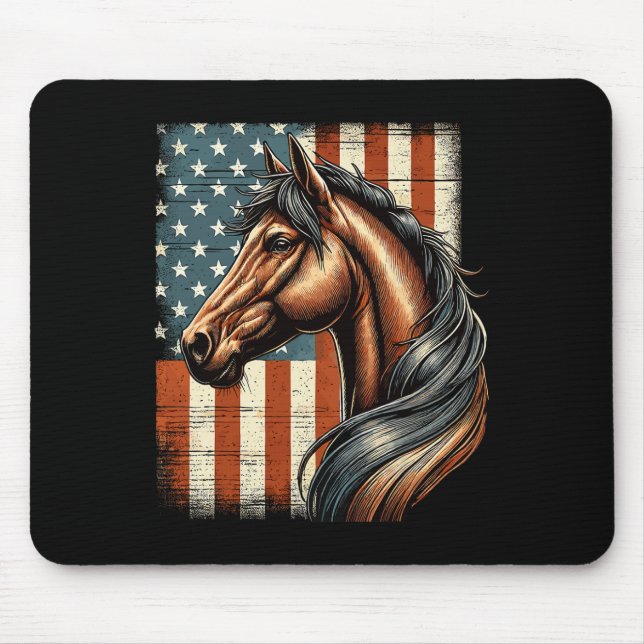 Mousepad Horseback Andando Fazenda Ocidental Bandeira Ameri (Frente)