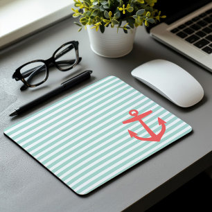 Mousepad Hortelã e âncora náutica coral do listra e a