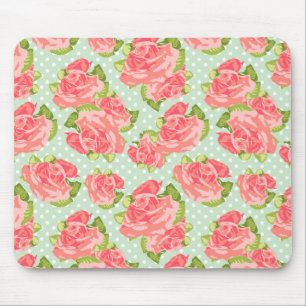 Mousepad Hortelã retro do rosa do impressão floral do
