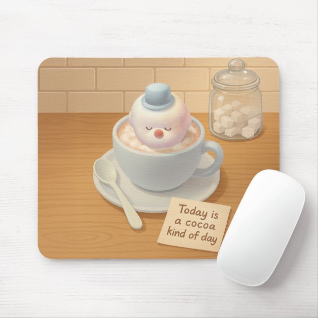 Mousepad Hot Cocoa Day: Smiling Bichon Marshmallow Art (Com mouse)
