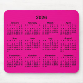 Mousepad Hot Pink and Black 2026 Calendar