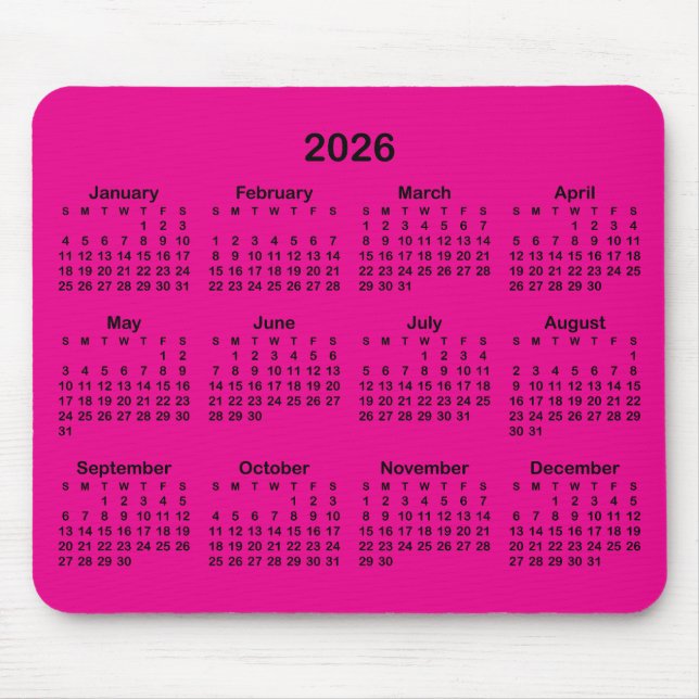 Mousepad Hot Pink and Black 2026 Calendar (Frente)