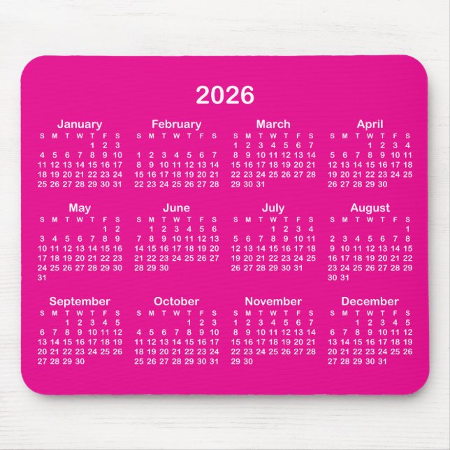 Mousepad Hot Pink and White 2026 Calendar (Frente)