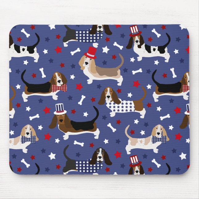 Mousepad Hound de Basset Patriótico (Frente)
