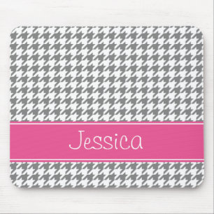 Mousepad Houndstooth cor-de-rosa e cinzento formal