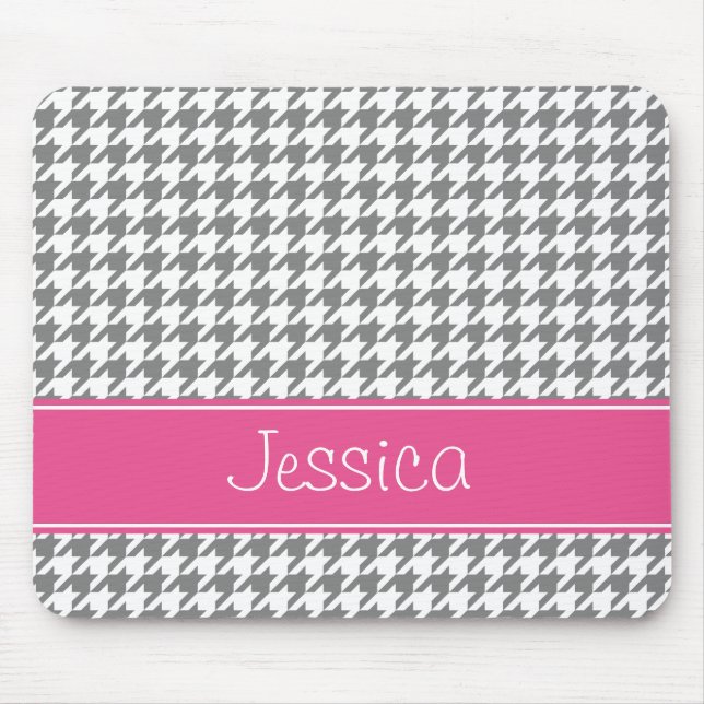 Mousepad Houndstooth cor-de-rosa e cinzento formal (Frente)