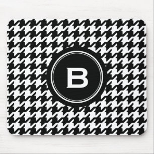 Mousepad Houndstooth preto e branco clássico com monograma