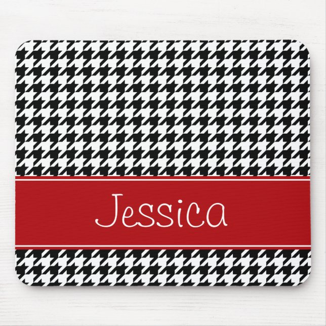 Mousepad Houndstooth vermelho e preto formal personalizado (Frente)