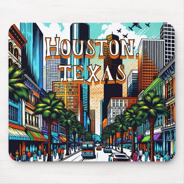 Mousepad Houston, Texas City View Abstrato Art (Frente)