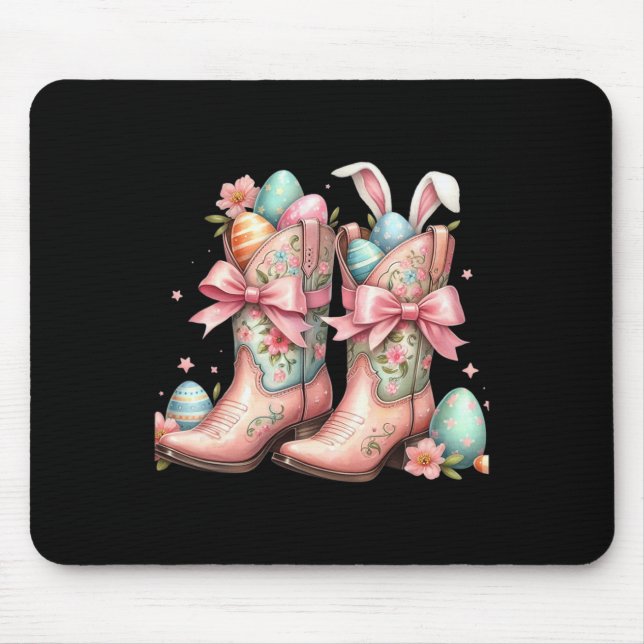 Mousepad Howdy Western Easter Bunny Coquette Cowboy Boots E (Frente)