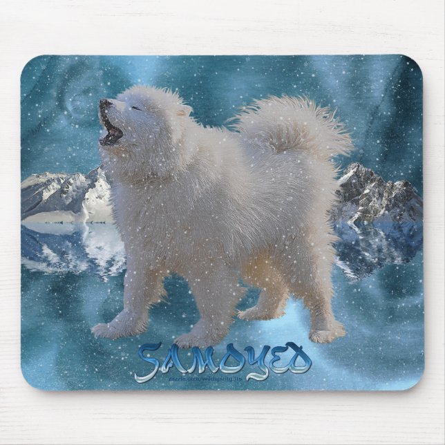 Mousepad Howling Samoyed Dog in Falling Snow Pet Mousemat (Frente)