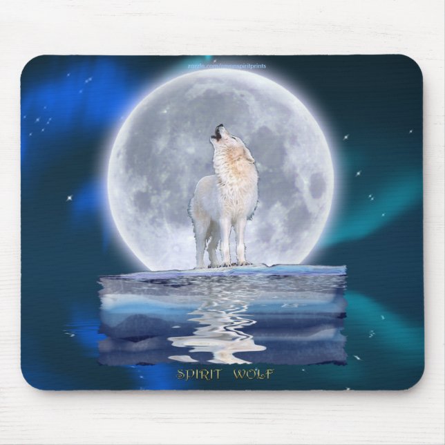 Mousepad Howling White Wolf & Moon Wildlife Fantasy (Frente)