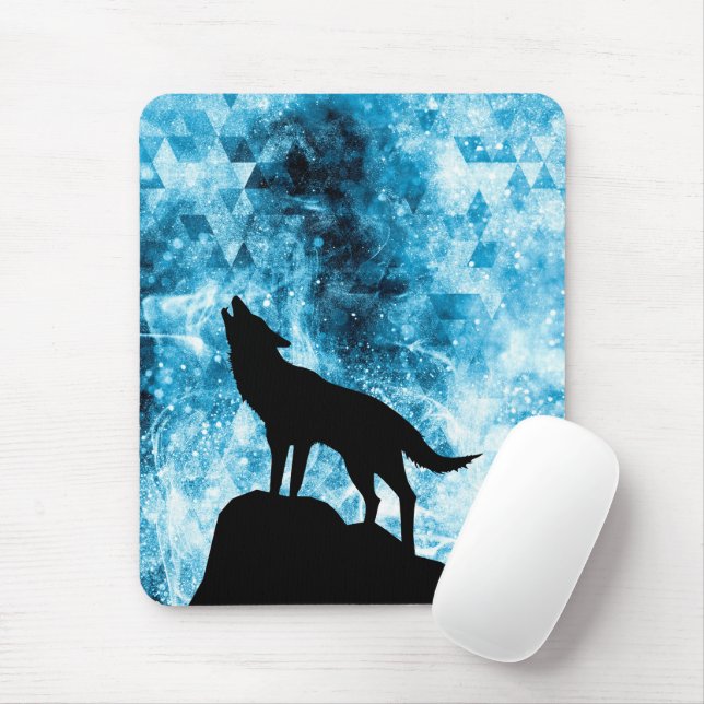 Mousepad Howling Winter Wolf Snowy Blue SmoAbstrato (Com mouse)