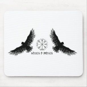 Mousepad Hugin & Munin Vegvisir Odins Raben schwarz