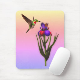 Mousepad Hummingbird Iris Flower Art