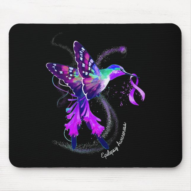 Mousepad Hummingbird Segurando Fita Roxa Epilepsia Awarene (Frente)