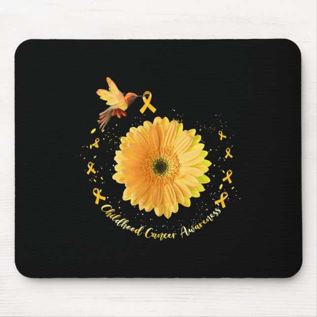 Mousepad Hummingbird Yellow Sunflower Childhood Cancer Awar (Frente)