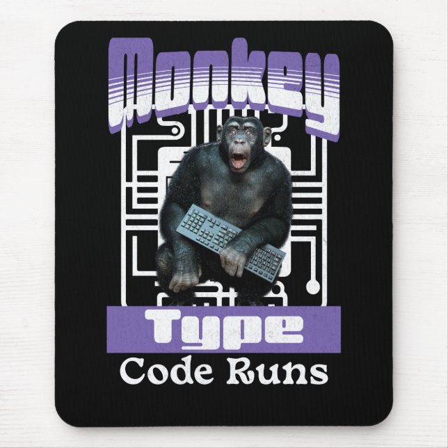 Mousepad Humor de Programador com Macaco Digitando Código (Frente)