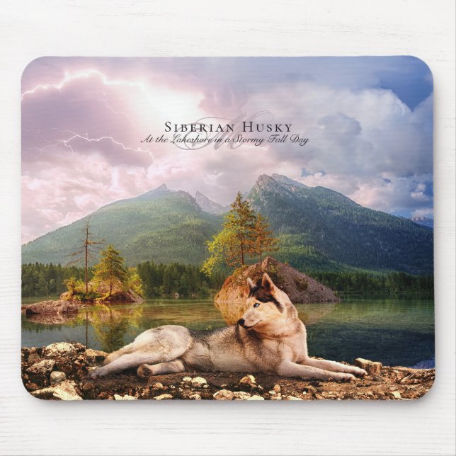 Mousepad Husky siberiano em Lakeshore Fall - Personalizado (Frente)