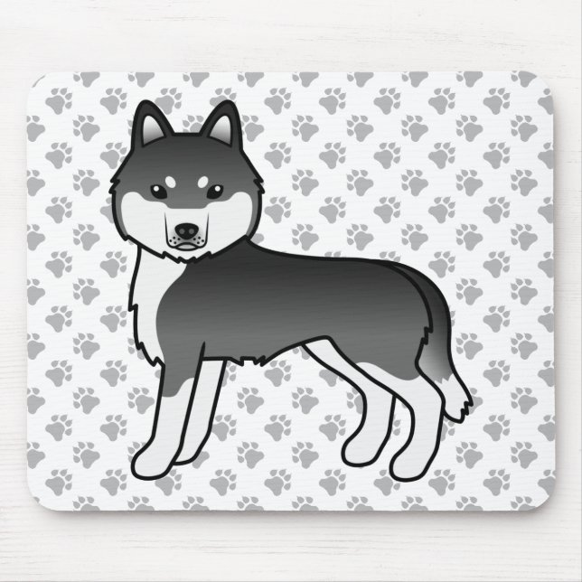 Mousepad Husky Siberiano Preto E Branco Cachorro De Desenho (Frente)