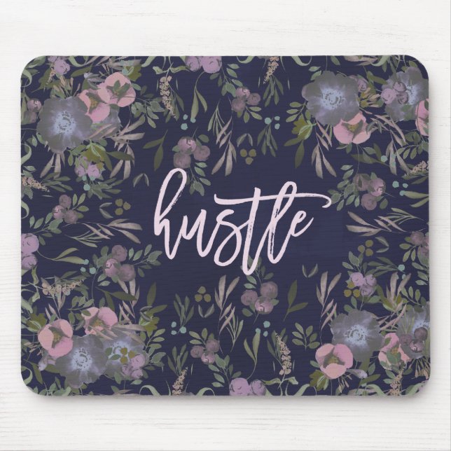 Mousepad Hustle | Marinho Azul com Florais de Enfumaçado Mo (Frente)