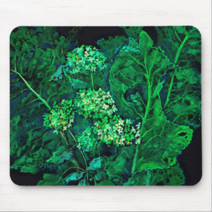 Mousepad Hydrangea e Horseradish Floral Art Black & Green