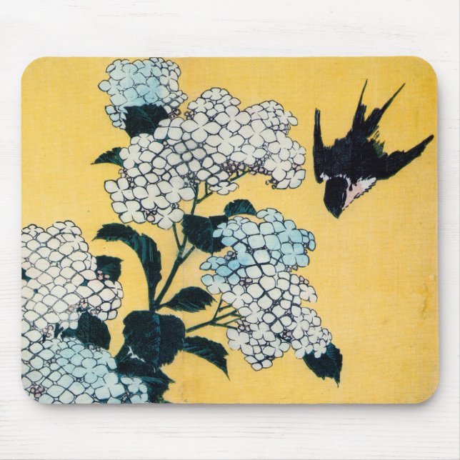 Mousepad Hydrangea e Swallow, Hokusai, Ukiyo-e (Frente)