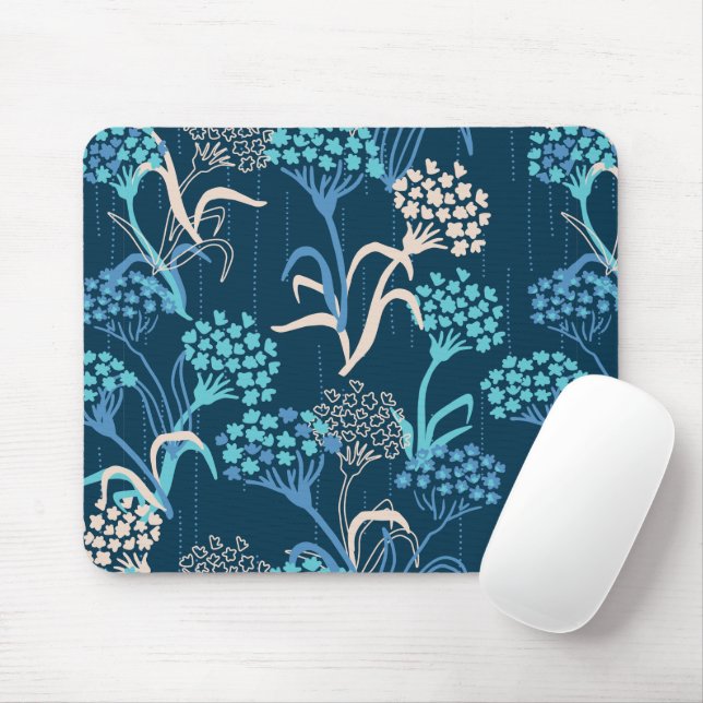 Mousepad Hydrangea Floral Estilizada - Azul Elegante (Com mouse)
