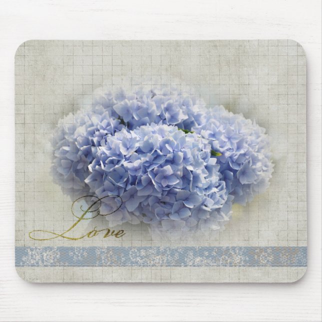 Mousepad Hydrangeas azuis românticos (Frente)