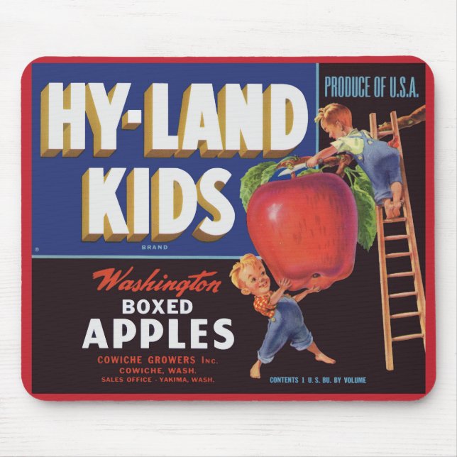 Mousepad Hyland Kids 1950, impressão da etiqueta das Apple  (Frente)