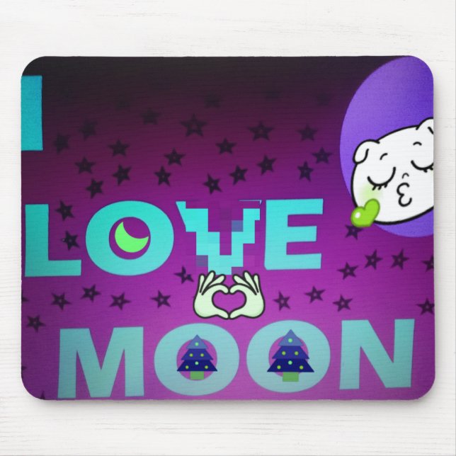 Mousepad "I Love Moon" - Um Design de Arte Celestial Whimsi (Frente)