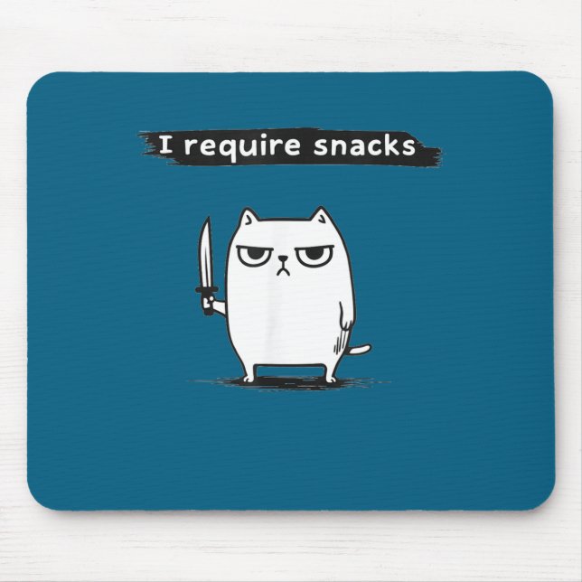 Mousepad I Require Snacks Angry Cat Funny Meme  (Frente)