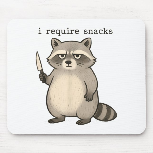 Mousepad I Require Snacks Funny Mpy Raccoon Trash Meme Snac (Frente)