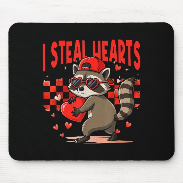 Mousepad I Steal Hearts Design Raccoon Valentine Day Retro  (Frente)