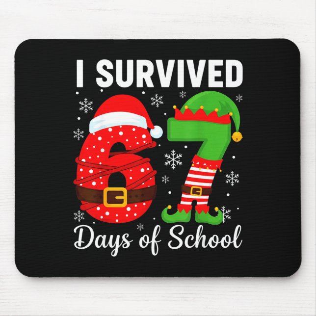 Mousepad I Survived 67 Days Of School Funny Elf Christmas S (Frente)