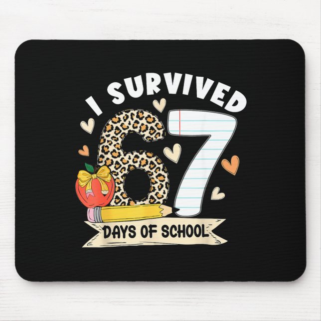 Mousepad I Survived 67 Days Of School Funny Leopard Student (Frente)