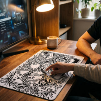 Mousepad Ícones de Jogos White Doodle