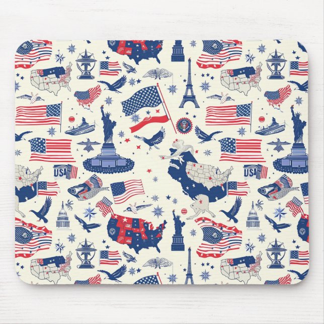 Mousepad Ícones Patrióticos - Estátua da Liberdade, Bandeir (Frente)