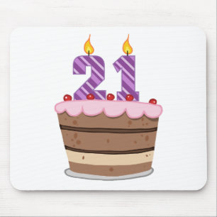 Mousepad Idade 21 no bolo de aniversário