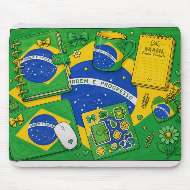Mousepad Ideias de papelaria com a bandeira do Brasil (Frente)