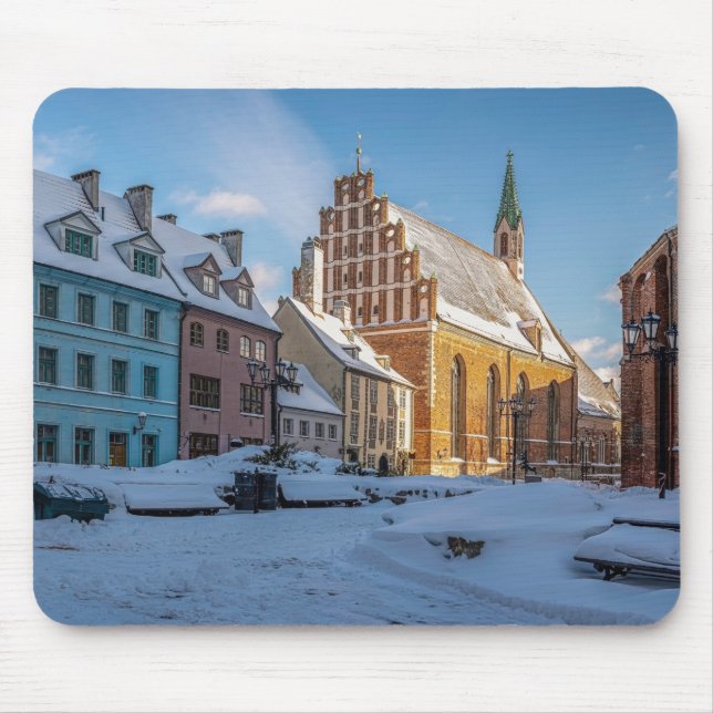 Mousepad Igreja de Peter no inverno em Riga, Letónia (Frente)