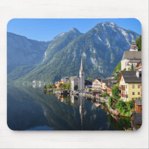 Mousepad Igreja e aldeia de Hallstatt, Áustria com Alpes