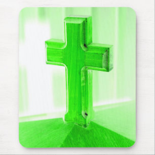 Mousepad Igreja transversal de madeira verde da imagem da