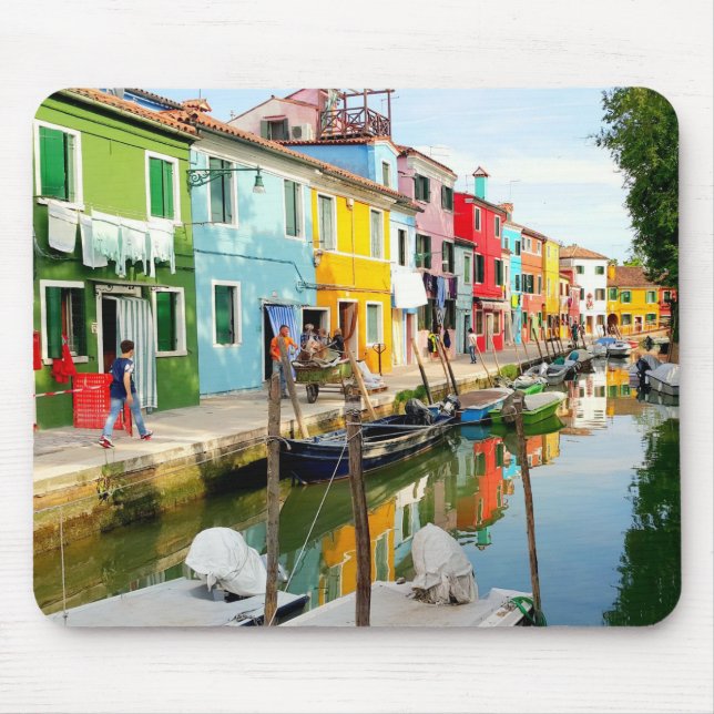 Mousepad Ilha Burano perto de Veneza, Casas Arco-Íris na It (Frente)