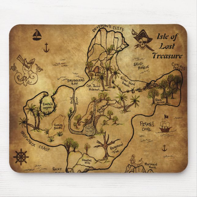 Mousepad Ilha de mapa perdido do tesouro (Frente)