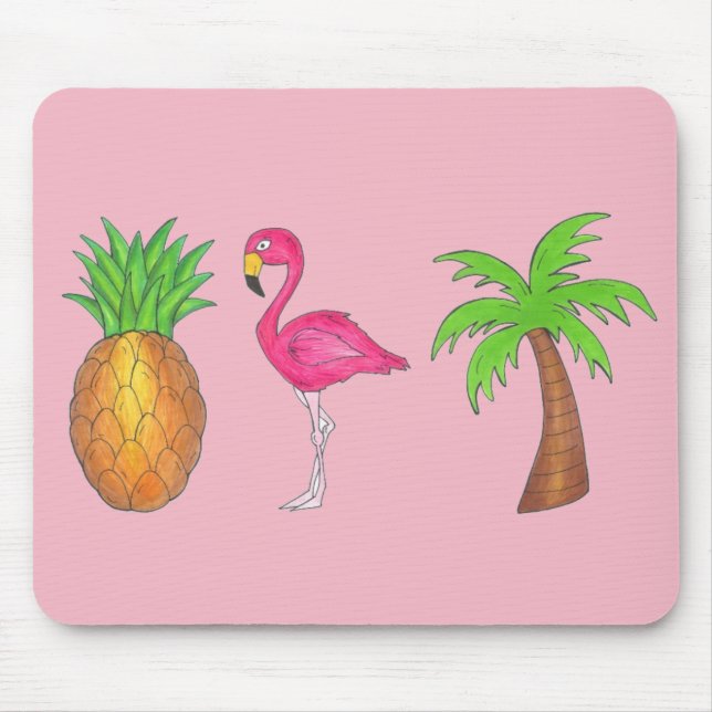 Mousepad Ilha Tropical de Palmeira Flamingo Pineapple rosa (Frente)